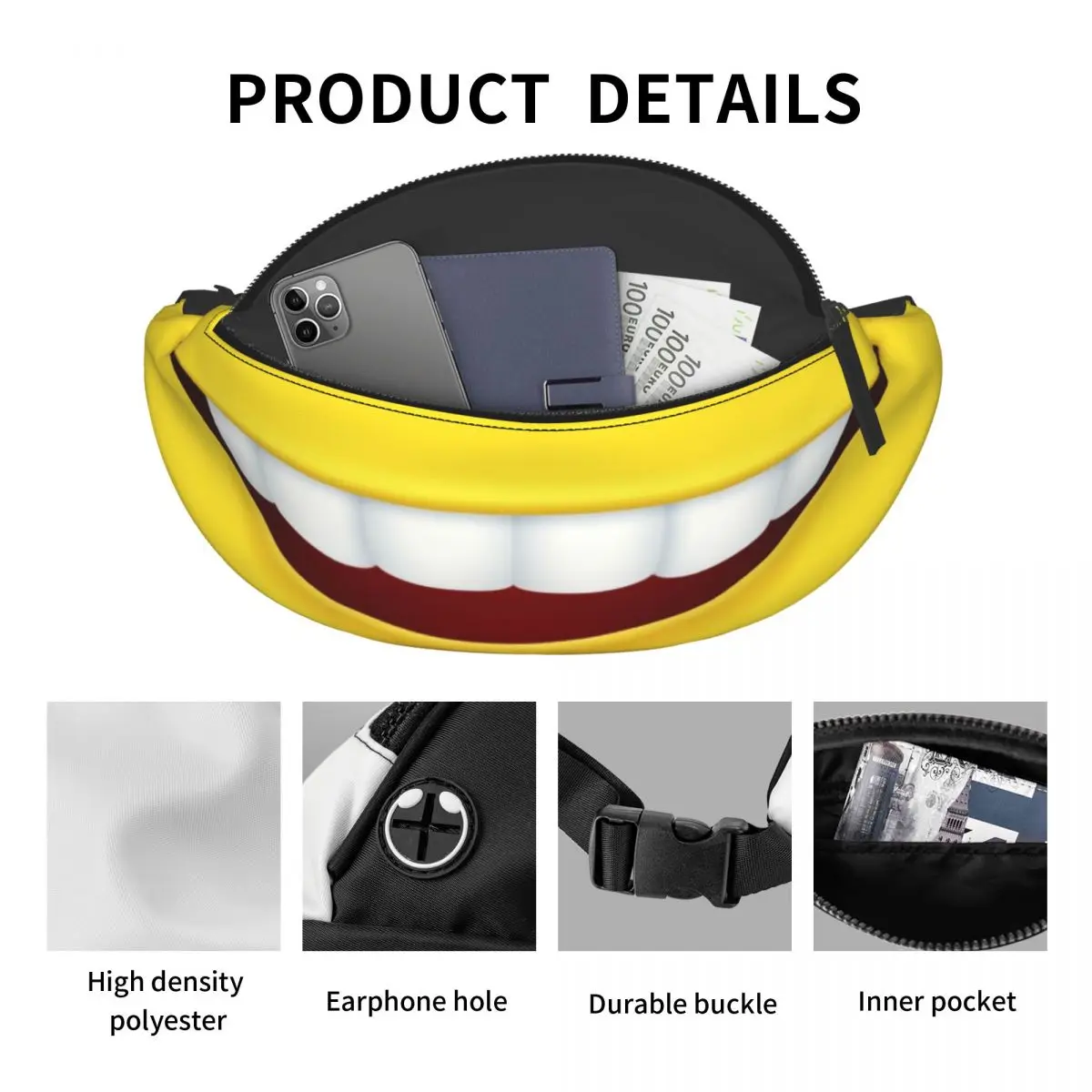 Grappige Smile Tanden Mond Fanny Pack Mannen Vrouwen Mode Cartoon Smile Crossbody Heuptas Voor Lopende Telefoon Geld Zakje