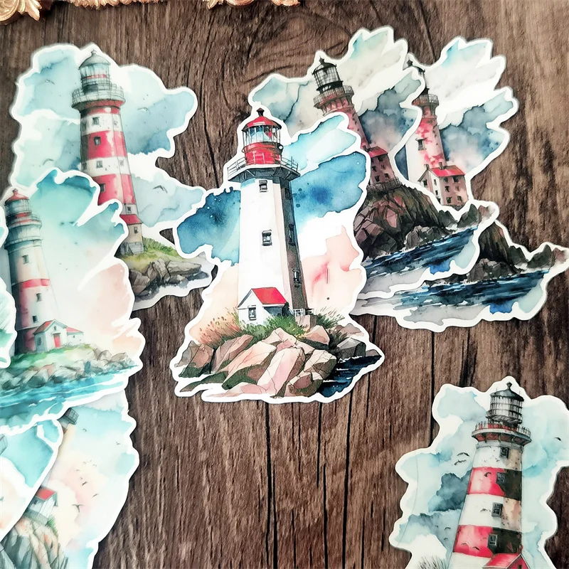 Cute Hand-painted Watercolor Lighthouse Colorful Decoration Sticker To Diy Ablum Diary  waterproof  Decals Fun Classic Toy