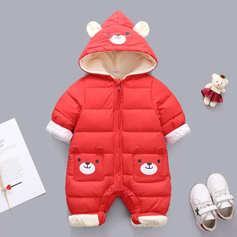 Baby Winter Snowsuit Plus Velvet Thick Baby Boys Jumpsuit 0-2 Years Newborn Romper Baby Girls Overalls Toddler Coat