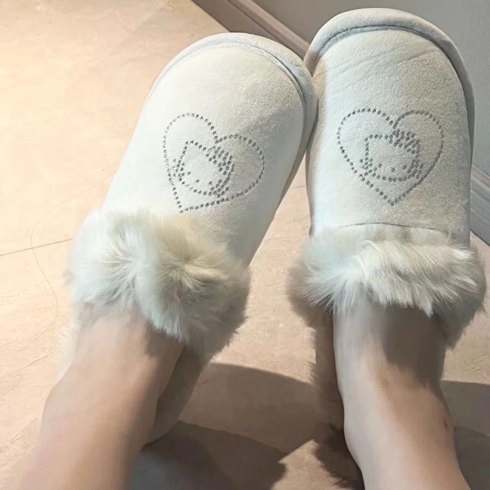 Miniso Hello Kitty Cotton Slippers Plush Hot Diamond Women Autumn Winter Indoor Home Anti Slip Warm Postpartum Soft Soled Shoes