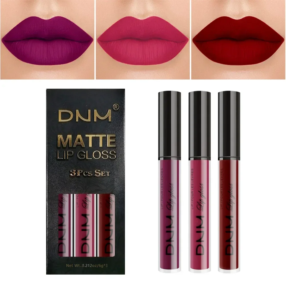 3 colori/set Matte Velvet Lip Gloss tazza antiaderente impermeabile rossetto liquido a lunga durata cosmetici mantenere 24 ore di trucco alla moda