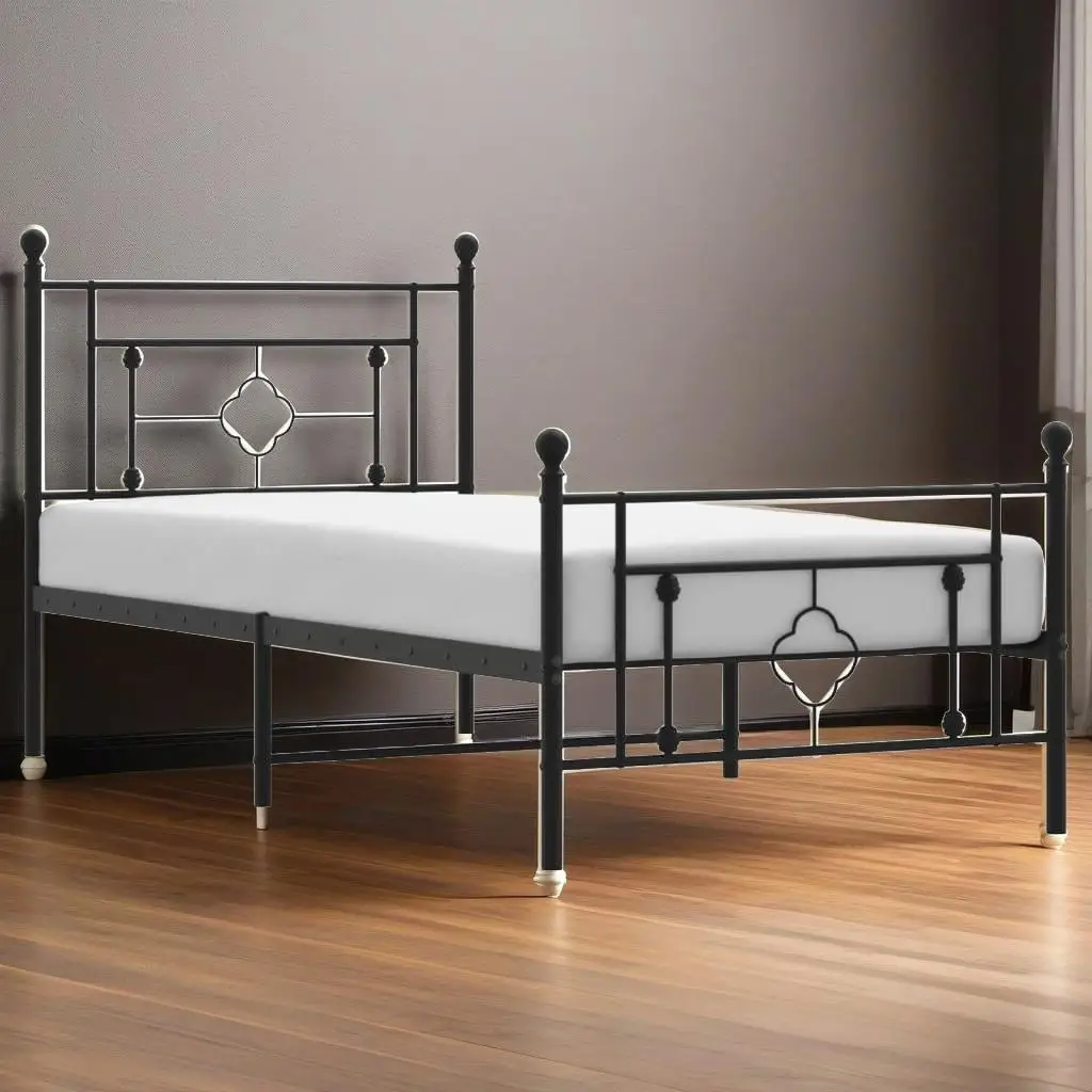 

Black Metal Bed Frame with Footboard - No Mattress Needed, 39.4x78.7 Inches