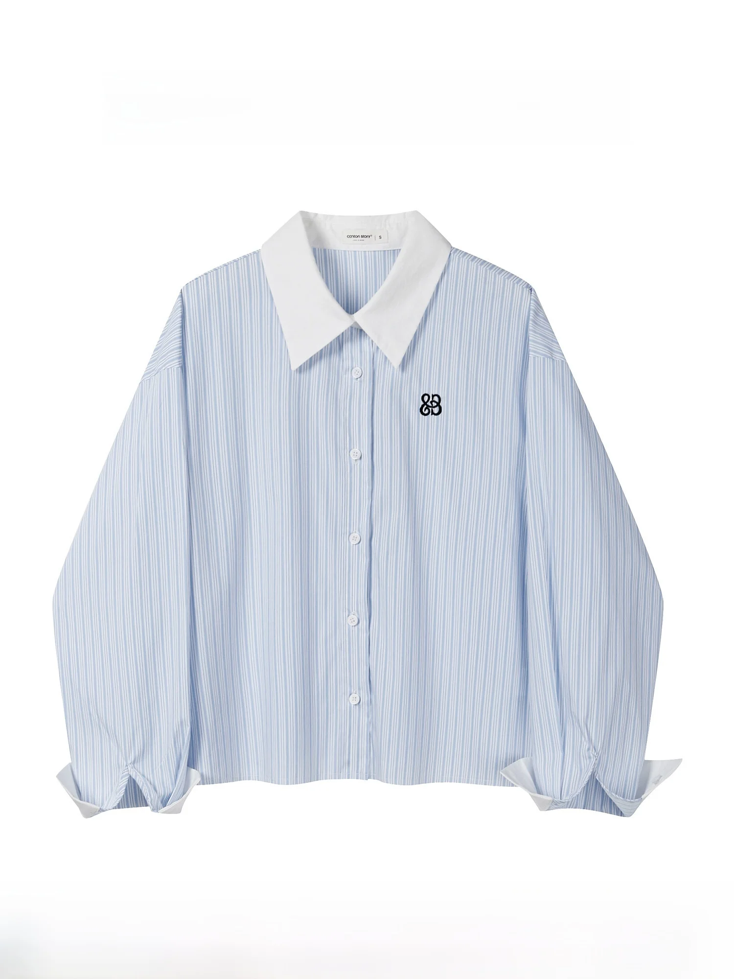 

Синяя полосатая вышитая рубашка-кардиган с длинными рукавами для женщин, свободного кроя, повседневная, из дышащего хлопка, на пуговицах