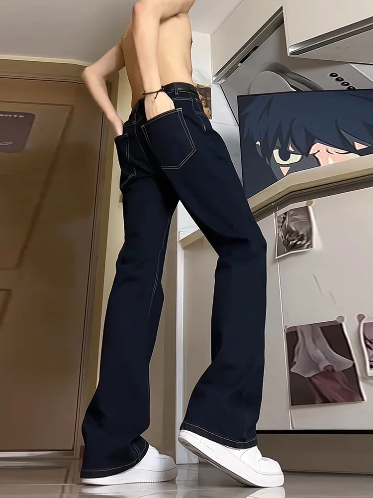 

Мужские джинсы из денима оригинального цвета с высокой талией, весенне-осенние, в американском уличном стиле, облегающие, прямые, с эффектом потертости