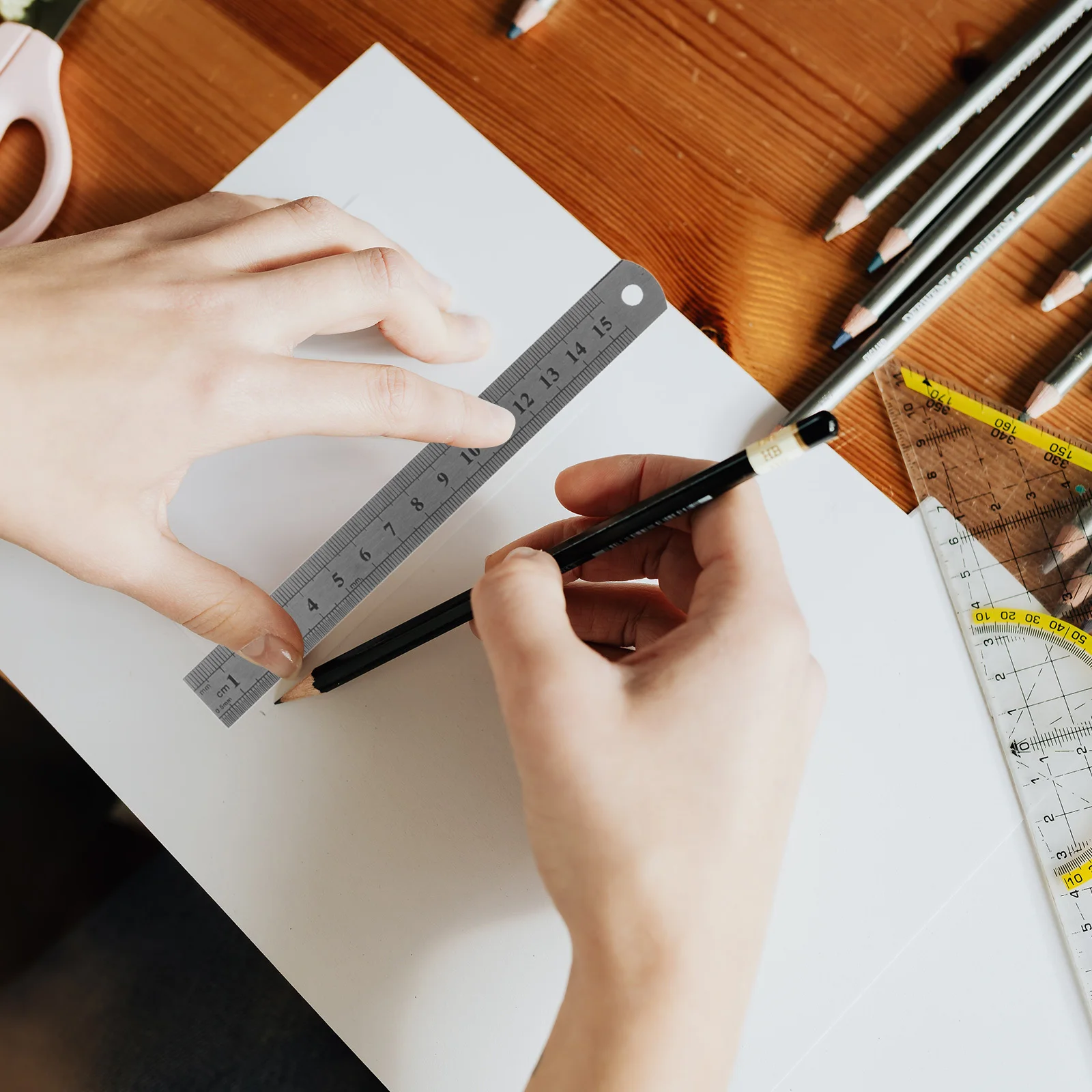 2 قطعة مقياس على الوجهين الصلب مسطرة مستقيمة 30 سنتيمتر أداة قياس المهنية لصياغة الهندسة المعمارية الرسم الهندسي