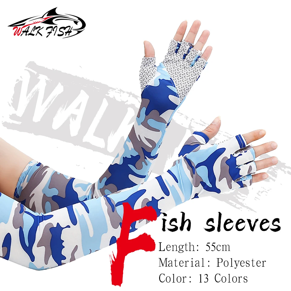 WALK FISH Fishing Camo Arm Sleeves Outdoor Sunscreen Anti-UV Half-finger Glove Cuff Cover Riding Running Hiking Sport Arm Guard