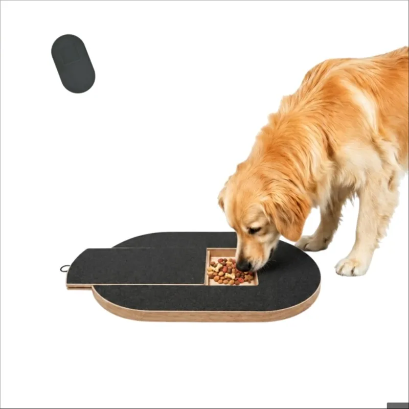B97A-Oval Solid Wood Dog Scratch Pad With Treat Drawer-Pet Scratch Board, Stress-Free Scratch File Board