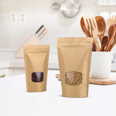 New 50pcs/lot White/Kraft Paper Small Window Bag Coffee Beans Nuts Tea Storage Package Bag Snack Biscuit Window Foil Gift Bags