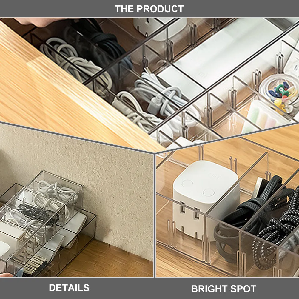 1Pcs Data Cable Organizer Box Pet Desktop Cable Storage Box Multi-Grid Compartment Design for Office Home Study Living Room Wire