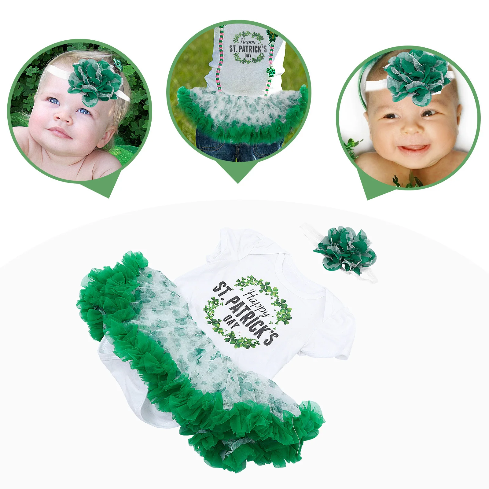 

1Set Cartoon Letter Jumpsuit for Baby Girls Cute Clover Costume Skirt with Gauze Tutu Comfortable Breathable Party Dress St