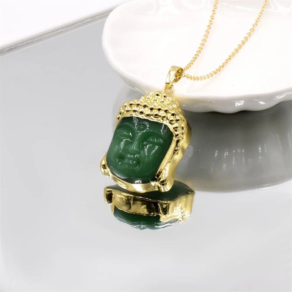 New Fashion Religious Buddhism Gold Plated Crystal Leshan Giant Buddha Buddha Head Pendant Smiling Buddha Head Charm Necklace