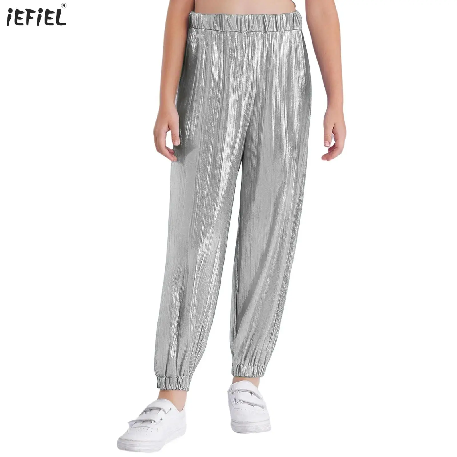 

Kids Girls Sparkly Sequins Dance Pants Elastic Waistband Bloomers Trousers for Jazz Dance Hip-Hop Stage Performance Streetwear