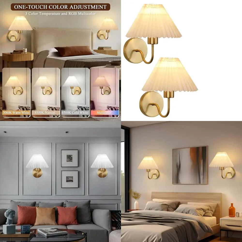 

Пара настенных бра RGB на батарейках с пультом дистанционного управления, золотой отделкой, для спальни, гостиной и многого другого