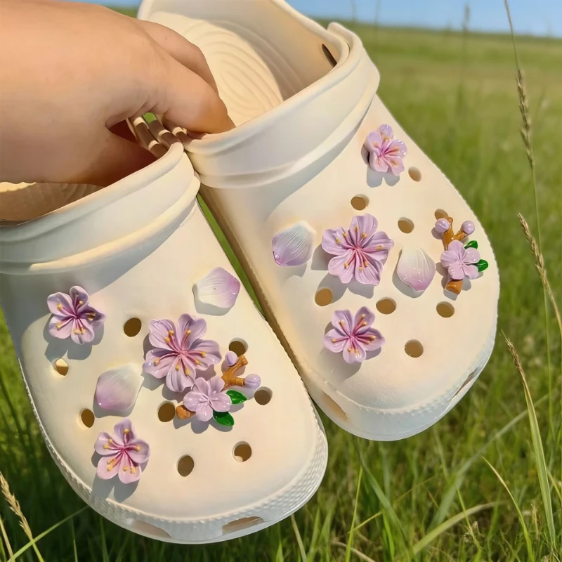 3D Cherry Flower Shoe Charms Set Clogs Accessories DIY Slide Sandals Garden Shoe Decor Buckle Beach Bag Pins for Girls & Women