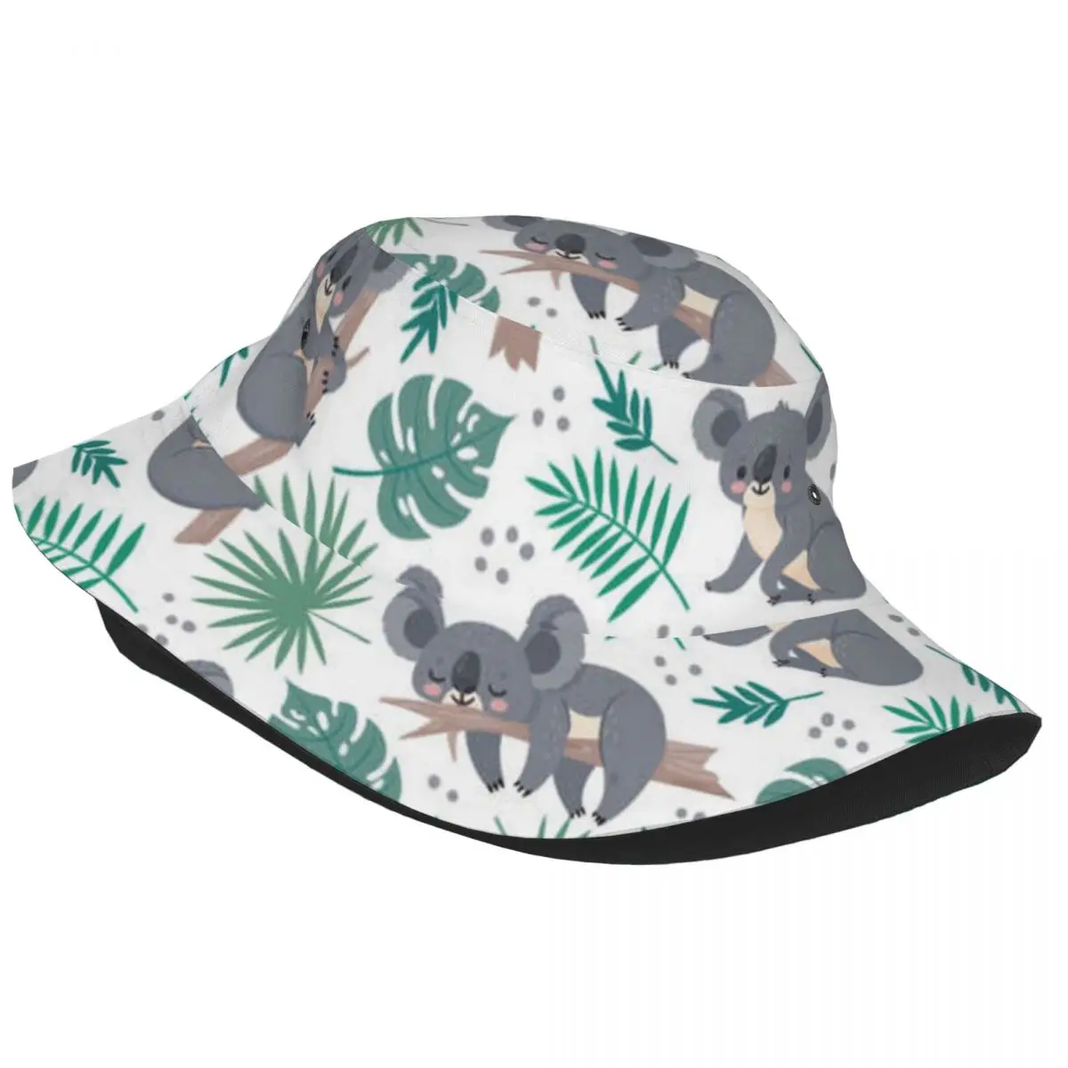 Bucket Hat Fisherman Cap For Women Men Gorras Summer Koalas Cute Australian Bears Tropical Leaves