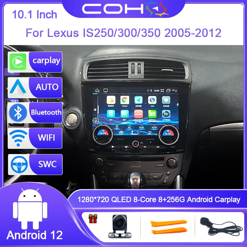 10.1 Inch For Lexus IS250/300/350 2005-2012 Android 12 8-Core 4G+64G Car Multimedia Player Stereo Receiver Radio GPS 4G WIFI