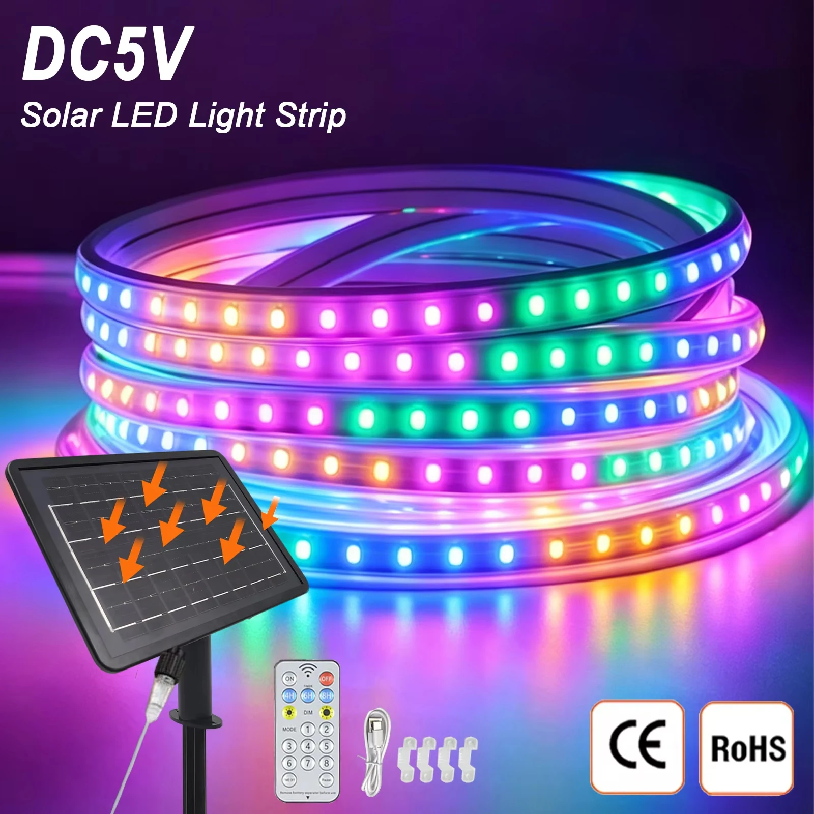5V Solar LED Light Strip 320LEDs/M High Density Colorful Warm White Waterproof Flexible Ribbon Lamp 3M 5M 10M 20M Garden Decor