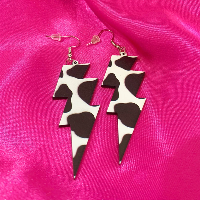 Y2K Accessorie Pink Leopard Grain Lightning Earring Acrylic Sexy Jewelry Fashion Cow Drop Earrings for Women 2000s Earrings Boho