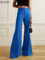 ZANZEA Women Flared Wide Leg Work Trousers 2024 Autumn Fashion Long Pants Streetwear Mid-waist Pantalon Vintage Zipper Pants