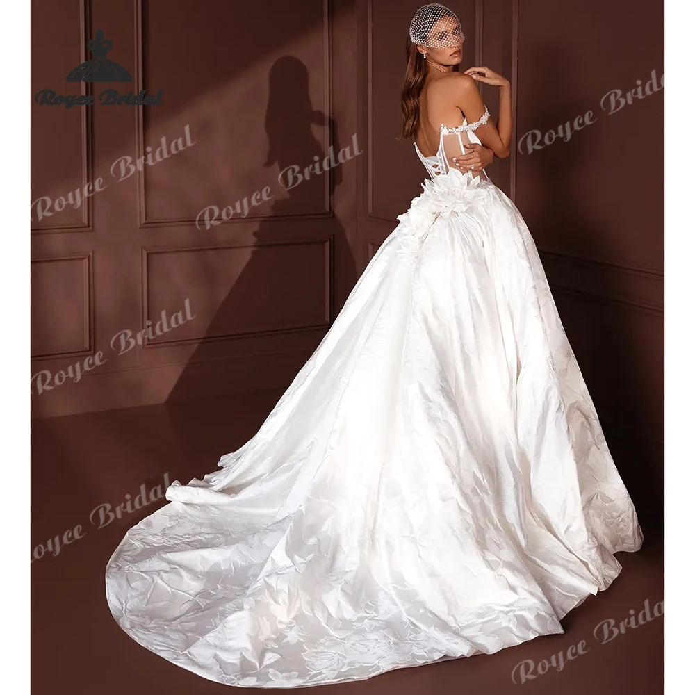 Sweetheart Jacquard Elegant A Line Wedding Dresses 2027 3D Flowers Lace Up Beach Bridal Gown Customized vestido de novia