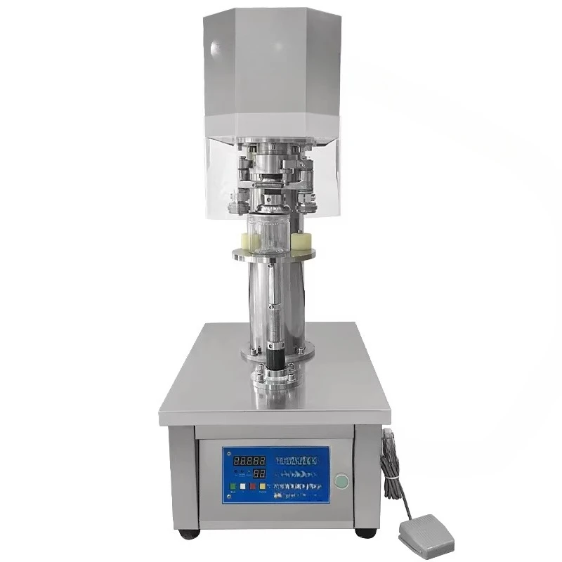 Easy Operate Semi-Automatic Electric 220V Stainless Steel Small Can Sealing Capping Machine for Beverage Commodity Use Wood