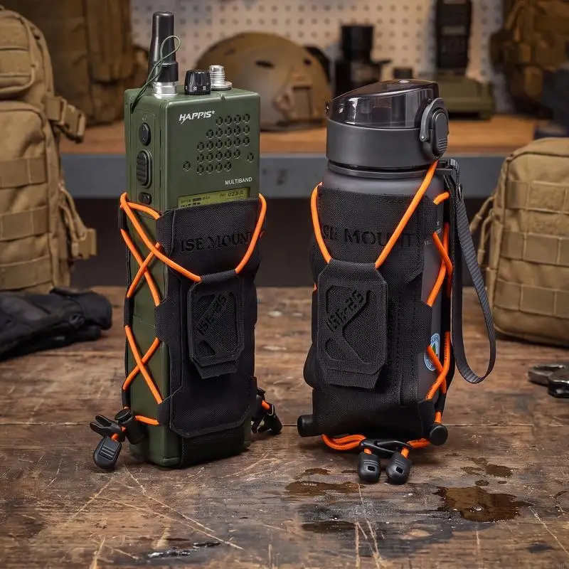 Hiking Bottle Sleeve Travel Kettle Bag for Trail Gear and Camp Carry, Rear Panel Mount with Hook Front Closures and 69HD