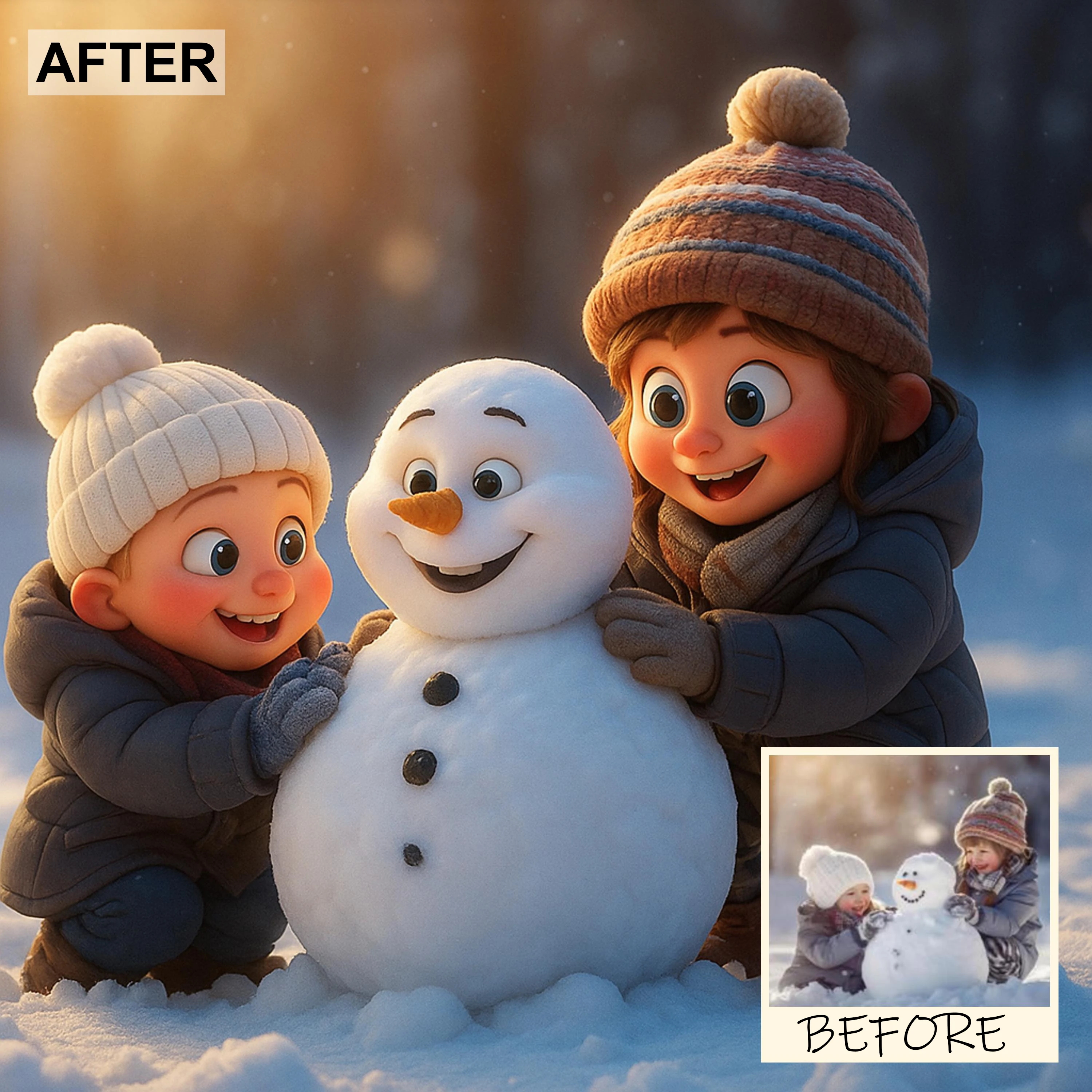 

Custom cartoon style portrait from photo personalized cartoon christmas New Year gift kids unique wall art poster decoration