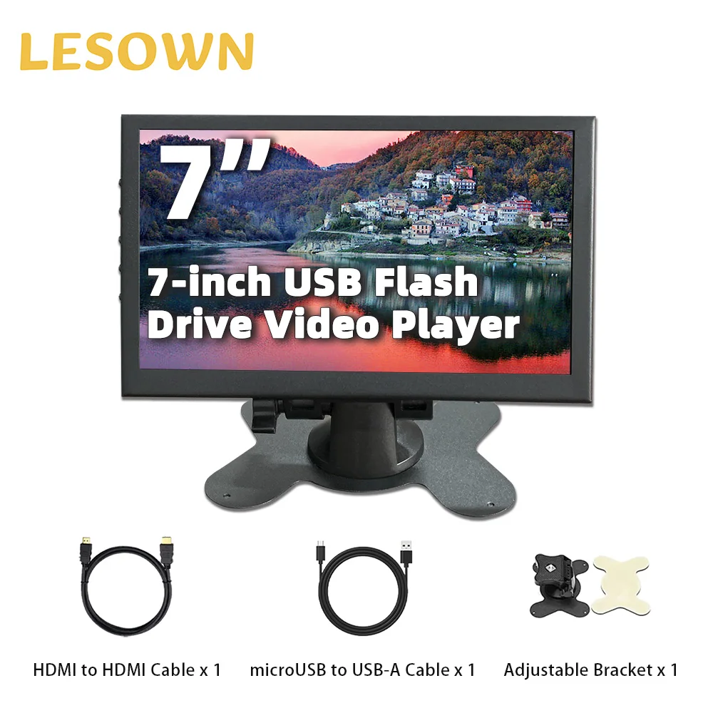 

LESOWN Advertising Display 7.0inch TFT-LCD USB Flash Drive Video Advertising Player 1024x600 IPS widescreen display for Ubuntu