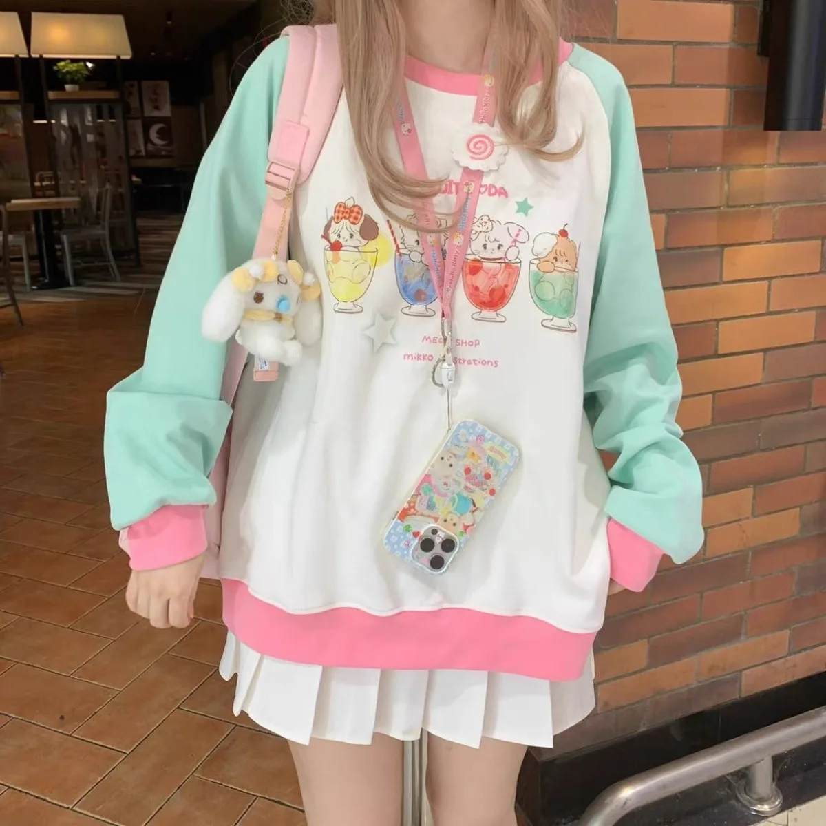 Women's Fashion T-shirt Basic Lady Long Sleeve Casual Loose Cute Cartoon Pattern Tops Oversized T Shirt Versatile Trend Style