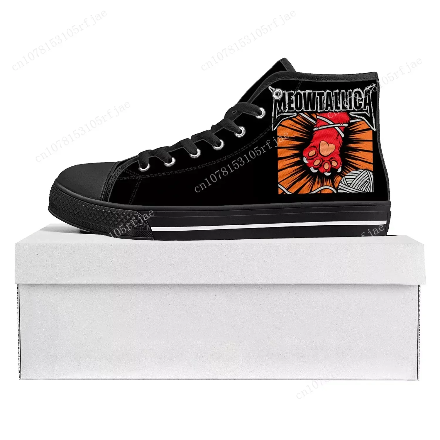Cat Meowtallica Rock Band Pop High Top High Quality Sneakers Mens Womens Teenager Canvas Sneaker Casual Couple Shoes Custom Shoe
