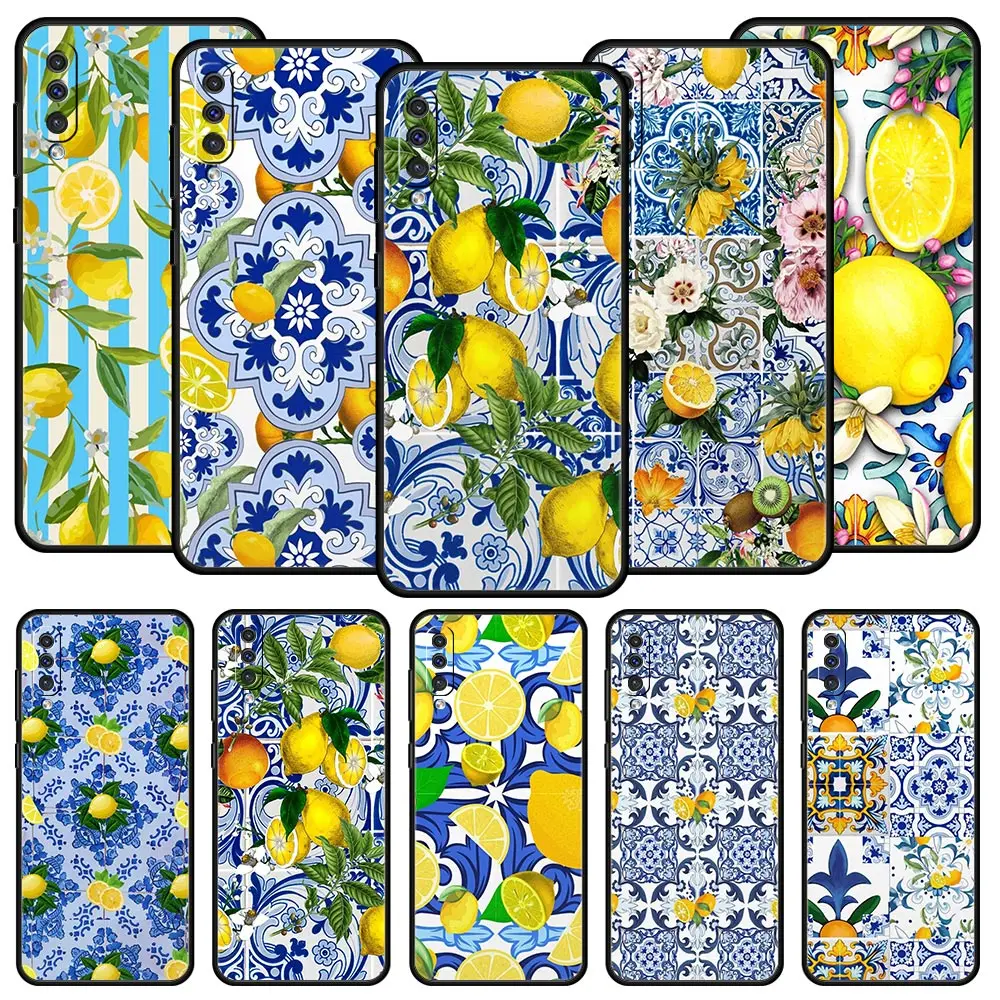 For Samsung Galaxy A52 A42 A14 5G Phone Case A22 A32 A12 A70 A50 A40 A20s A30 A10s A20e A10 A02 A04S Cover Mediterranean Lemon