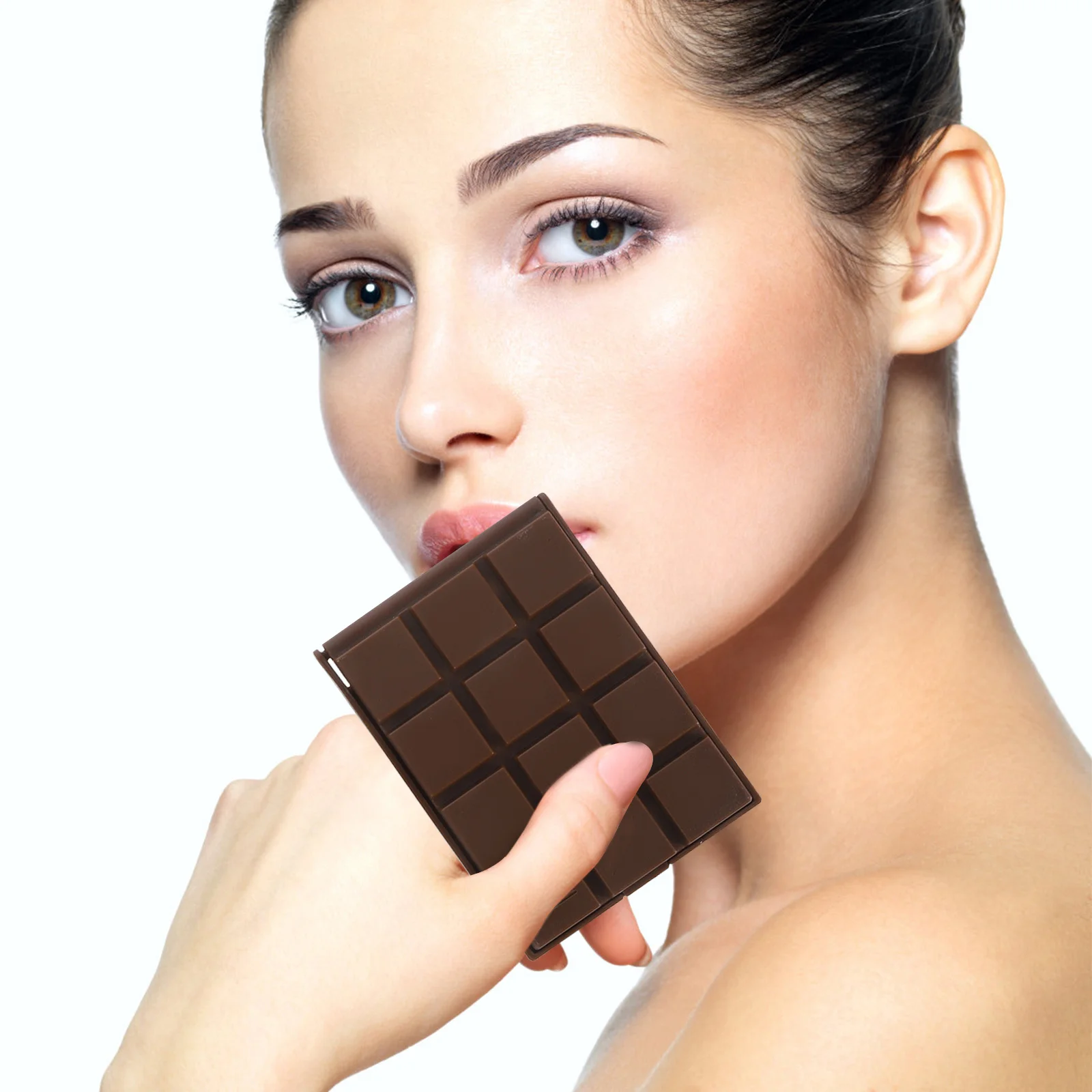 Specchio compatto leggero da 2 pezzi Mini specchio a forma di cioccolato Accessorio di moda portatile durevole per borsa da donna