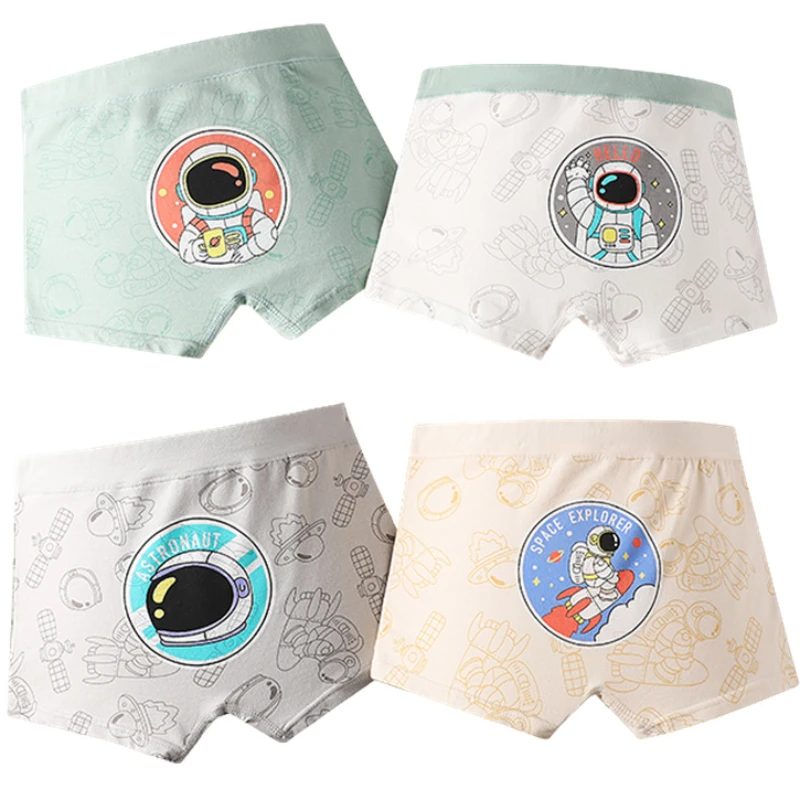 Culotte en Coton Antifavorable pour Enfant, Adolescent, Garçon, Mince, Respirante, Mignonne, Imprimée de Dessin Animé, Sous-vêtement de 3 + ans, 4 Pièces