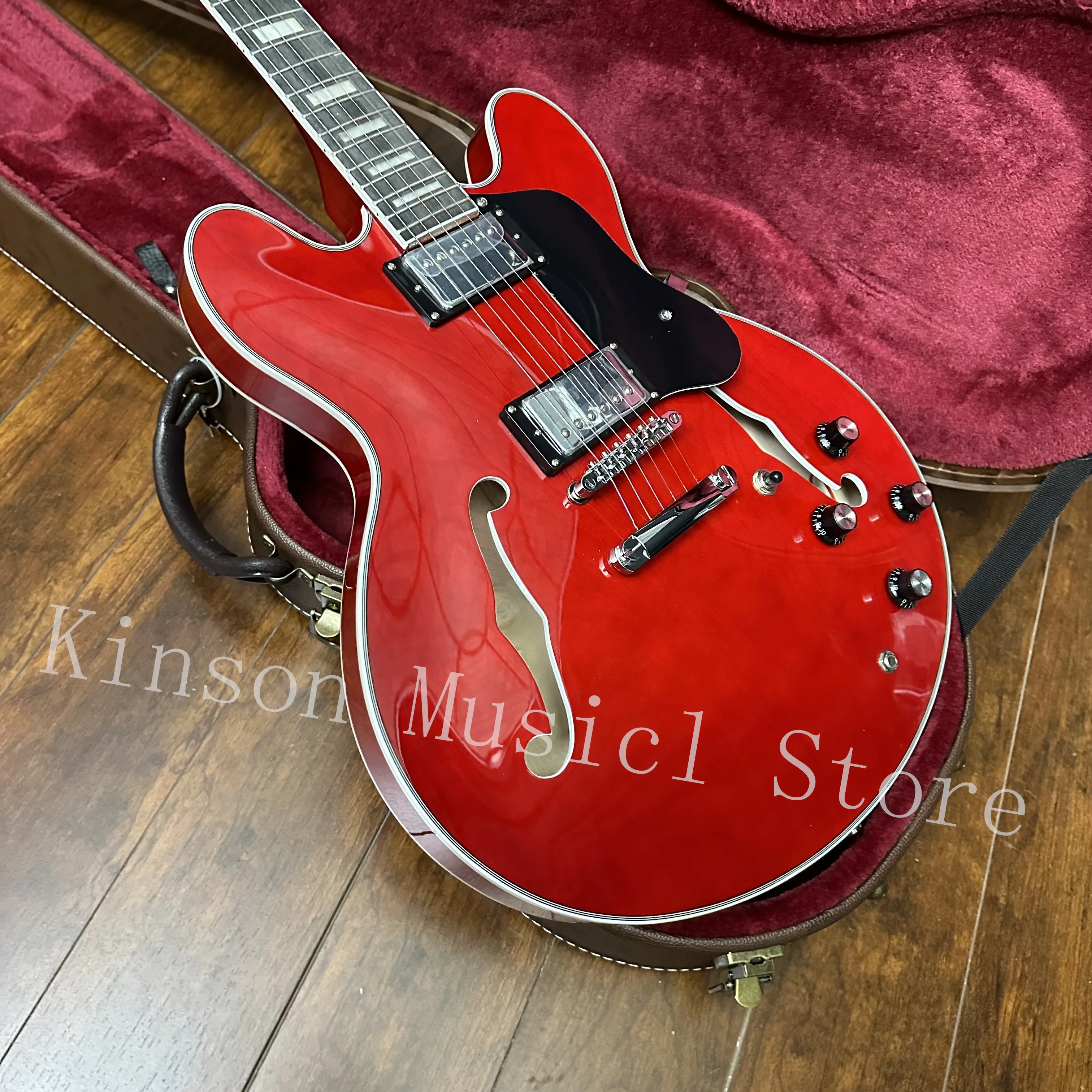 Cherry red  Semi-Hollow Body  Electric Guitar,Chrome Hardware，Fast Shipping