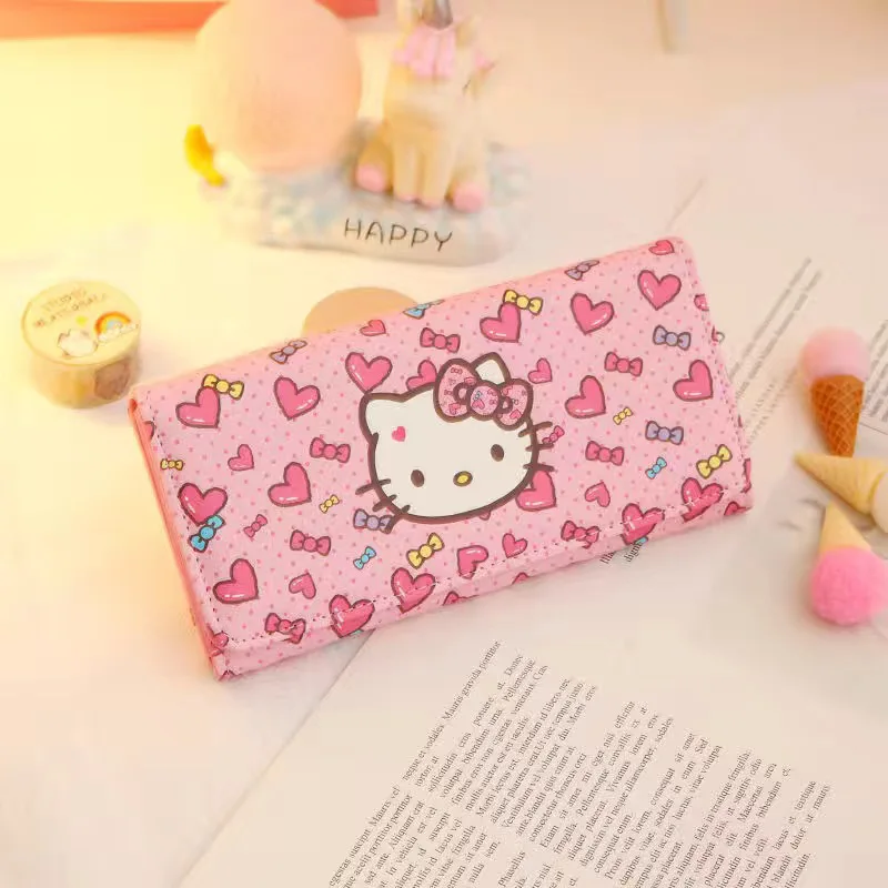 Hello Kitty Cartoon Girl Wallet Women's Portable Storage Handbag Cute Zipper Card Bag Long Phone Bag Student Exquisite Gift