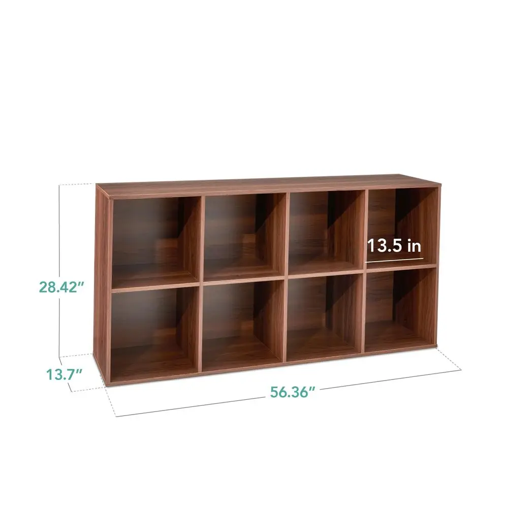 8Cube Storage Organizer, 13.5in Shelf Opening, Bookcase, Display Shelf, Customizable w 2 Removable Back Panels Walnut