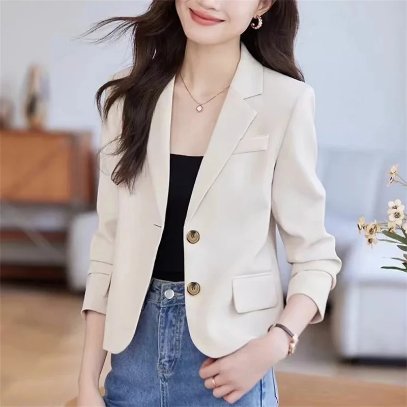 

Корейский стиль, короткий пиджак, модный повседневный элитный женский пиджак с двумя пуговицами, пальто, весна-осень 2021, куртка, верхняя одежда, топ