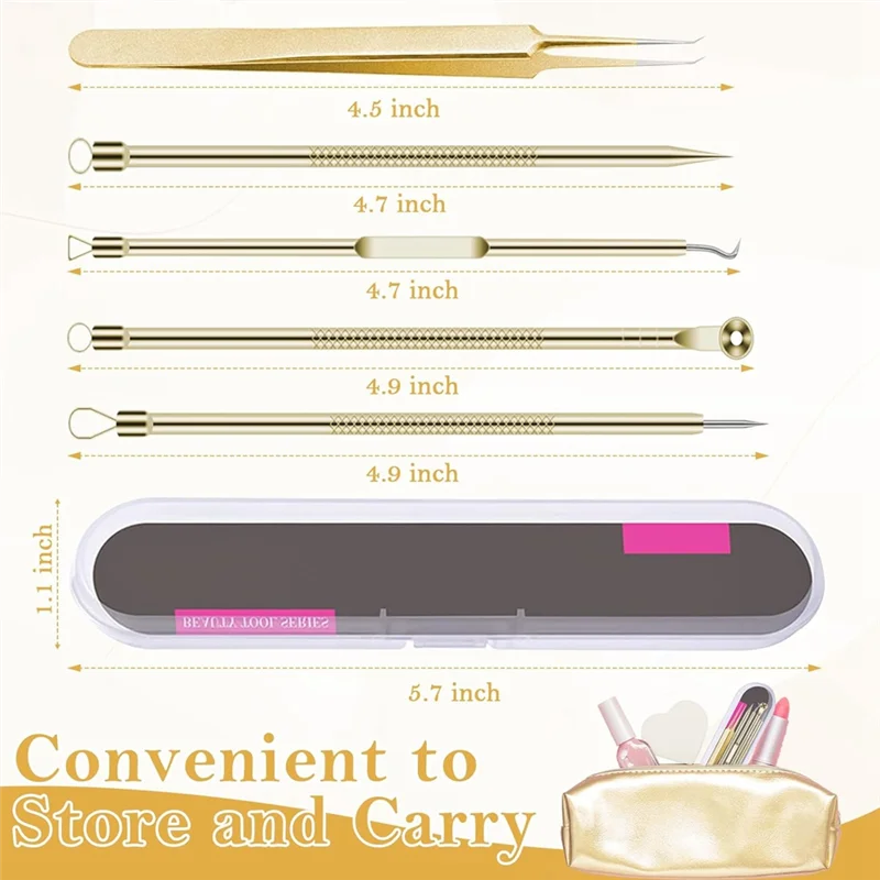 

【DIY DECOR】Serving Tray 3 Compartments 29 Pcs Esthetician Supplies Including 6 Blackhead Removal Tools, 3 Stainless Steel Gold M