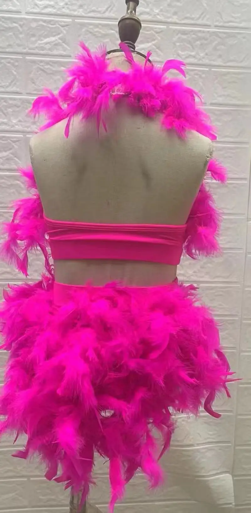 New dance costume Professional jazz dance costume Performance costume Latin dance costume Bright pink rose feather