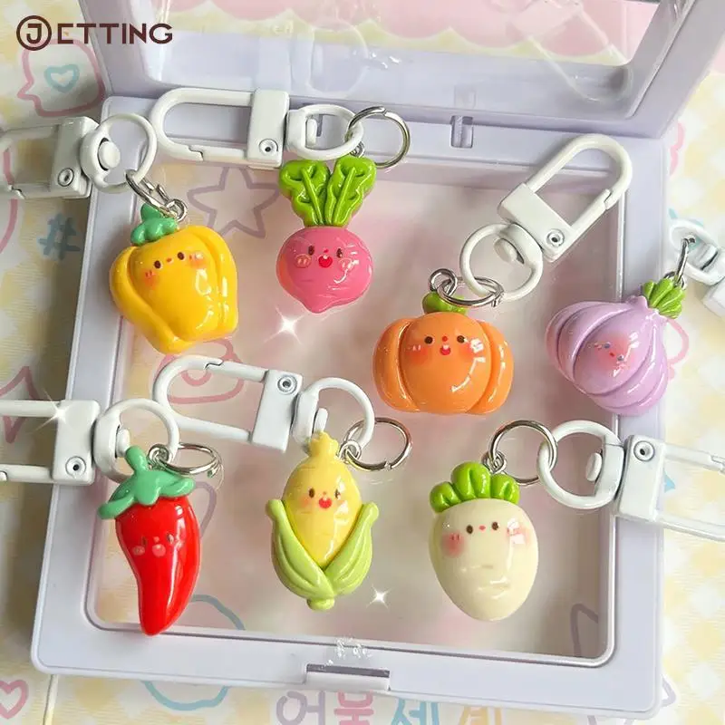 Cartoon Vegetable Key Chain Radish Chili Onion Doll Pendant Corn Pumpkin Key Ring Backpack Car Charms Decoration Bag Accessories