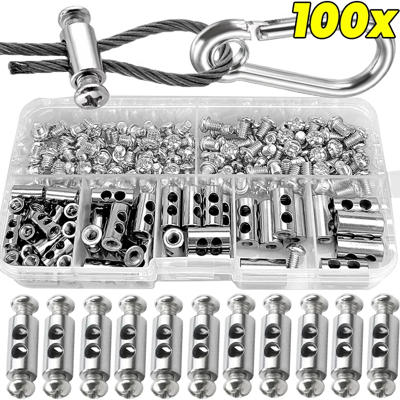 10/100PCS Steel Wire Sling Clamps Double Hole Metal Copper Clip with Screw Stainless Steel Rope Sling Tool Fastening Accessories