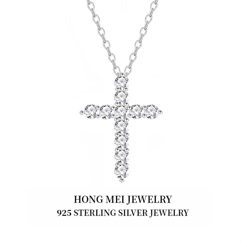 

Jenny&dave S925 Pure Silver 14k Gold Plated Full Diamond Cross Necklace Unisex Sweater Chain Jewelry Necklace Necklaces For Wome