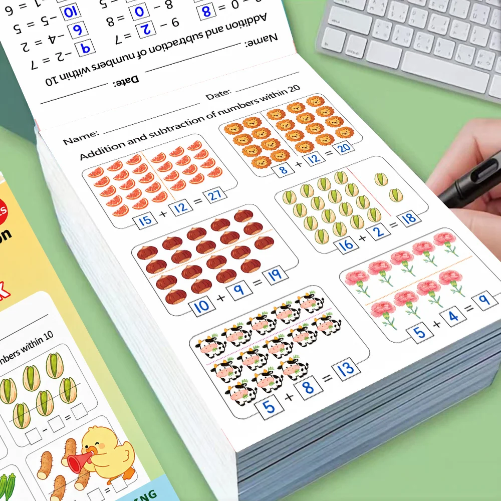 64-Page Within 20 Addition Subtraction Workbook Toddler Picture Counting Math Drills Preschool Early Number Learning Book ﻿