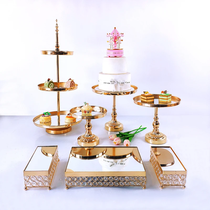 Silver Gold 7-10pcs Electroplate Metal Crystal Cake Stand Set Display Wedding Birthday Party Dessert Cupcake Plate Rack