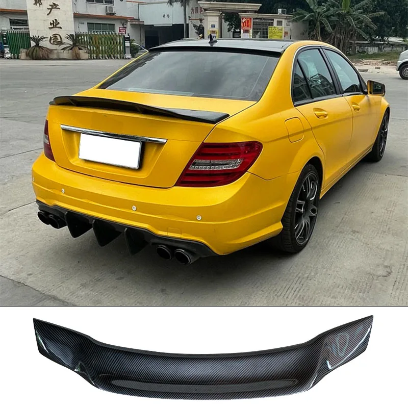 For Mercedes-Benz W204  4Doors C350 C63 For AMG Car 2008 2009 2010 11 12 2013 Real Carbon Fiber R Style Rear Spoiler Wing