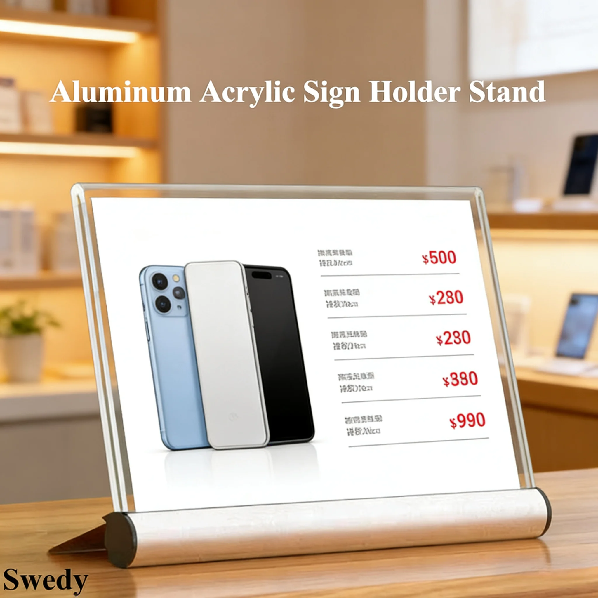 90x55mm / 100x70mm Aluminum Price Label Holder Table Number Name Card Holder Stand Small Acrylic Sign Holder Display Stand