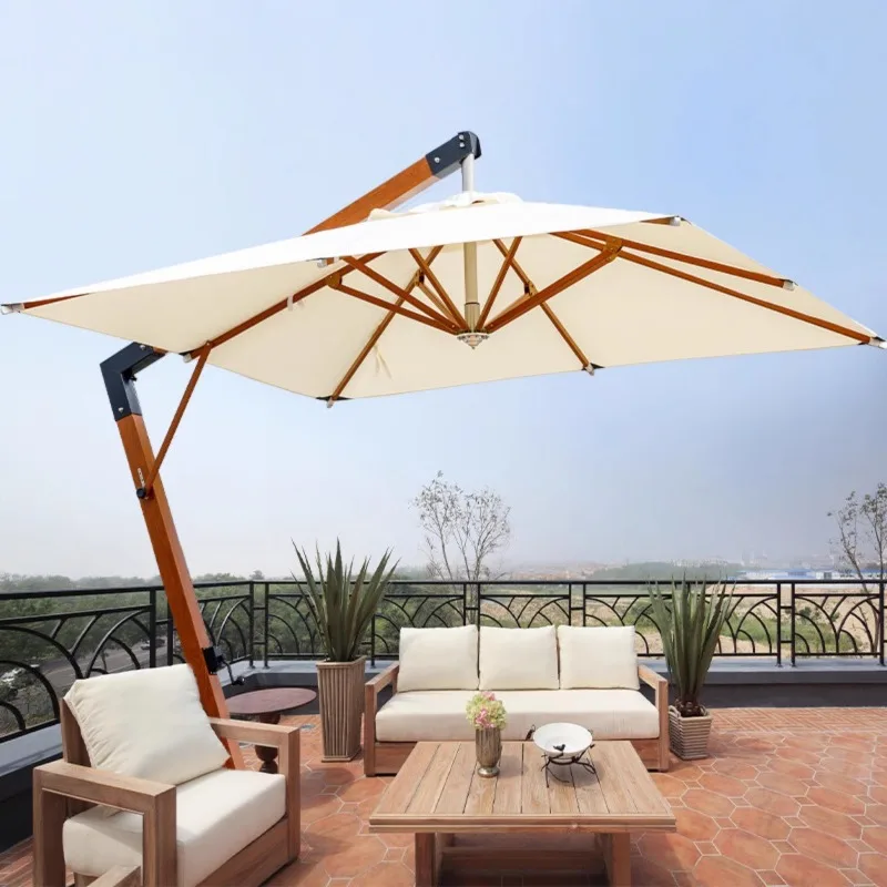 Outdoor courtyard parasol Roman villa garden leisure high-end umbrella Milk tea coffee shop with wood grain sun umbrella