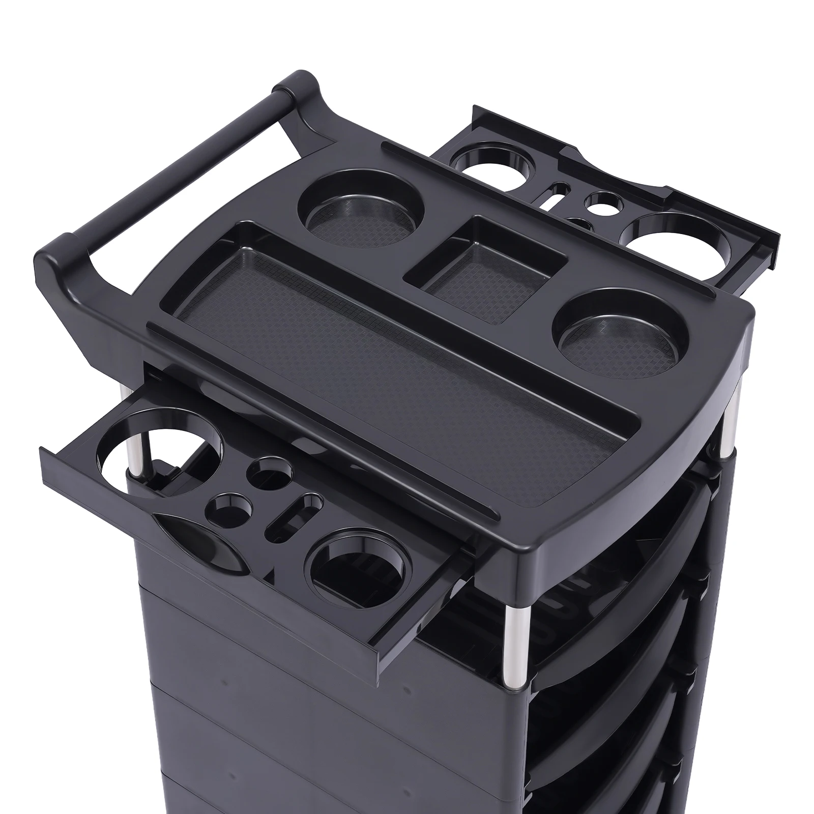 5 أدراج و2 حامل مجفف شعر صينية جانبية مع شريط مضاد للانزلاق و360 ° عجلات قابلة للدوران، منظم عربة الصالونات باللون الأسود أثناء التنقل #5