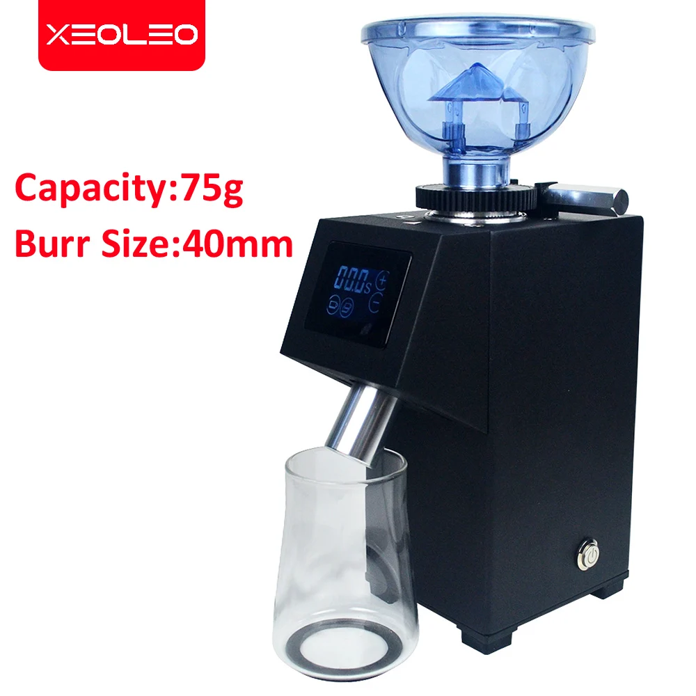 Xeoleo Commercial Screen Coffee Grinder 150W Titanium Adjustment 40mm Burr Capacity 75g Hopper Coffee Bean Grinding Machine