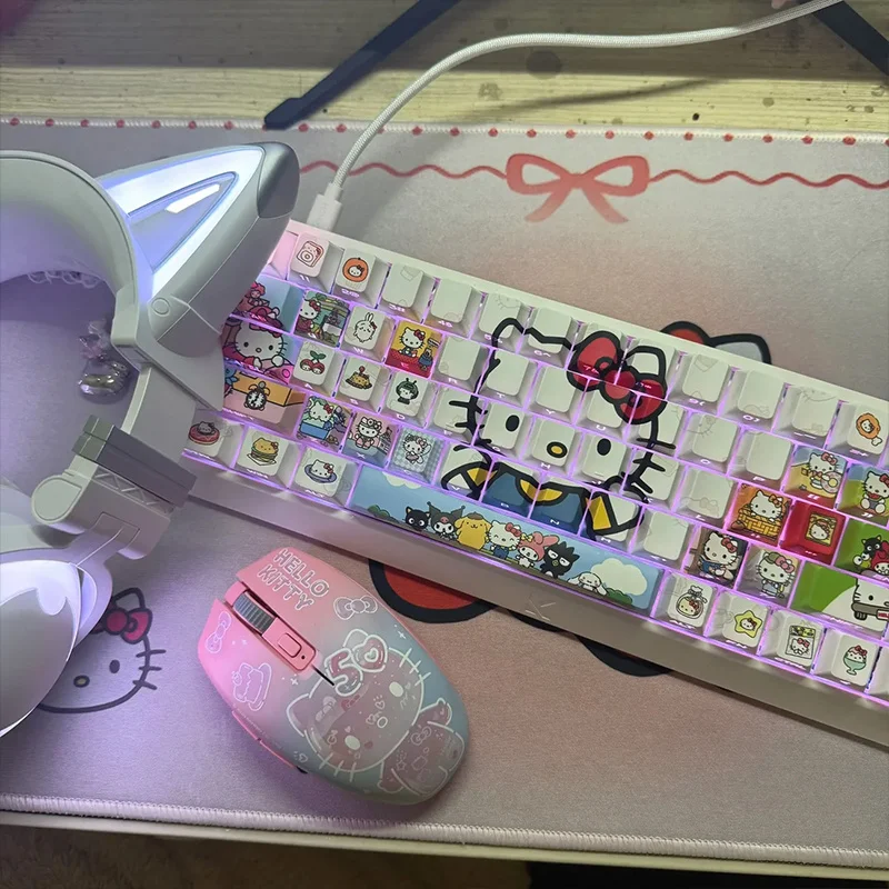 

Sanrio Hello Kitty колпачки для клавиш Cherry механические колпачки для клавиш Pbt колпачки для клавиш аксессуары милые розовые колпачки для клавиш с котенком подарок на день рождения для девочек